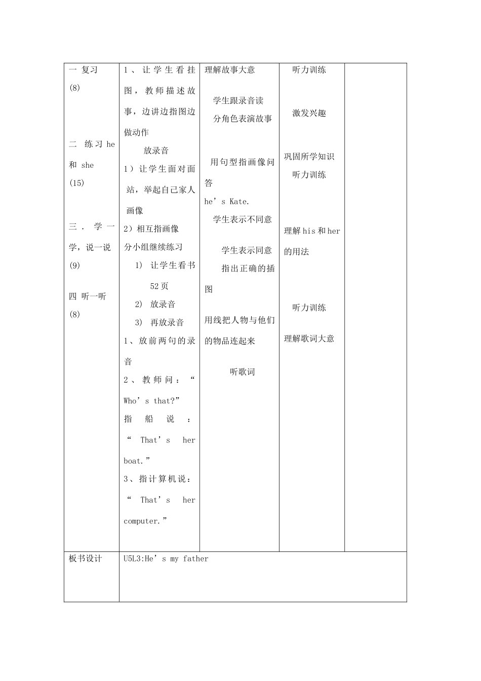 二年级英语上册 He’s my father第9周 第3课时教案设计 北师大版-北师大版小学二年级上册英语教案_第2页