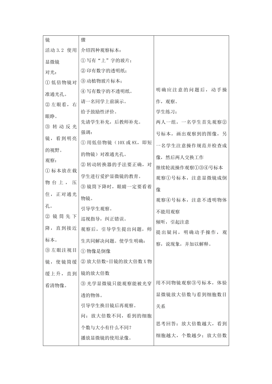 六年级科学上册 第3章 细胞与生殖 3.1 生物的基本单位 显微镜教案设计 牛津上海版-牛津上海版小学六年级上册自然科学教案_第3页