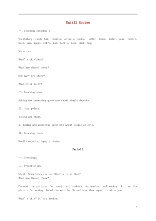 二年级英语下册 Unit12 Review 1教案 北师大版