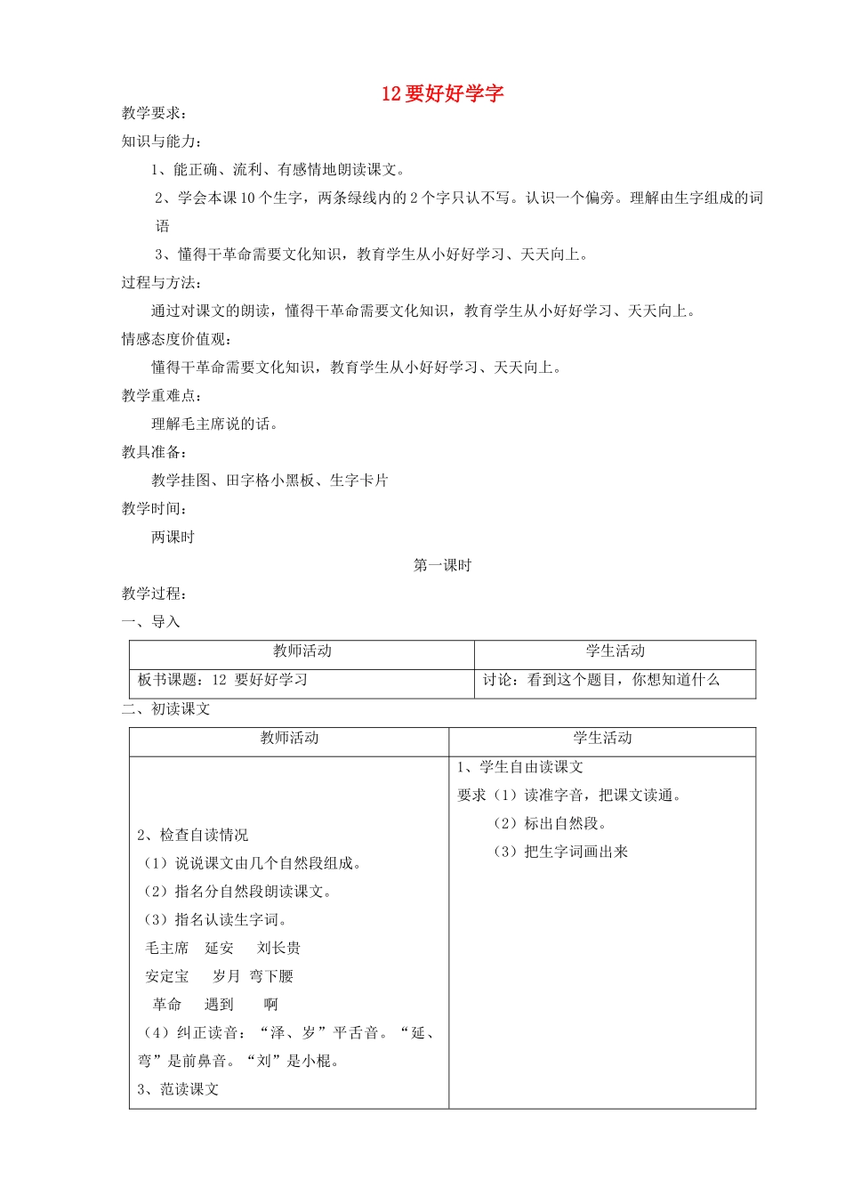 二年级语文上册 12 要好好学字教案 苏教版-苏教版小学二年级上册语文教案_第1页