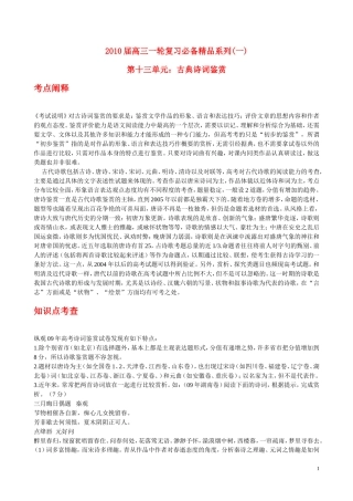 2010年浙江省高三语文考点精讲精练系列  古典诗词鉴赏 苏教版