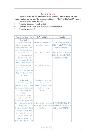 小学英语 1A Unit 5 Fruit教案 牛津版