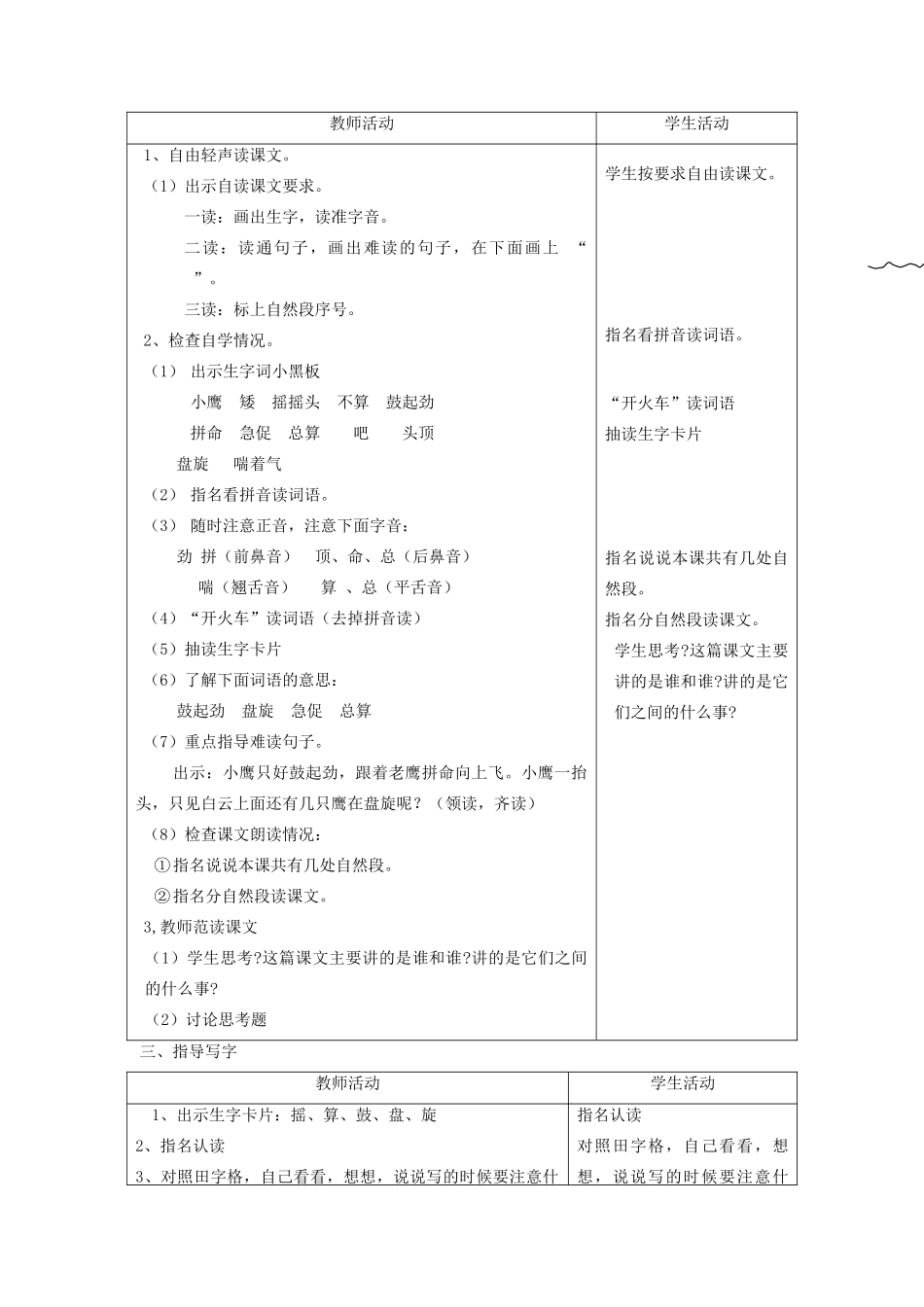 二年级语文上册 8 小鹰学飞教案 苏教版-苏教版小学二年级上册语文教案_第2页