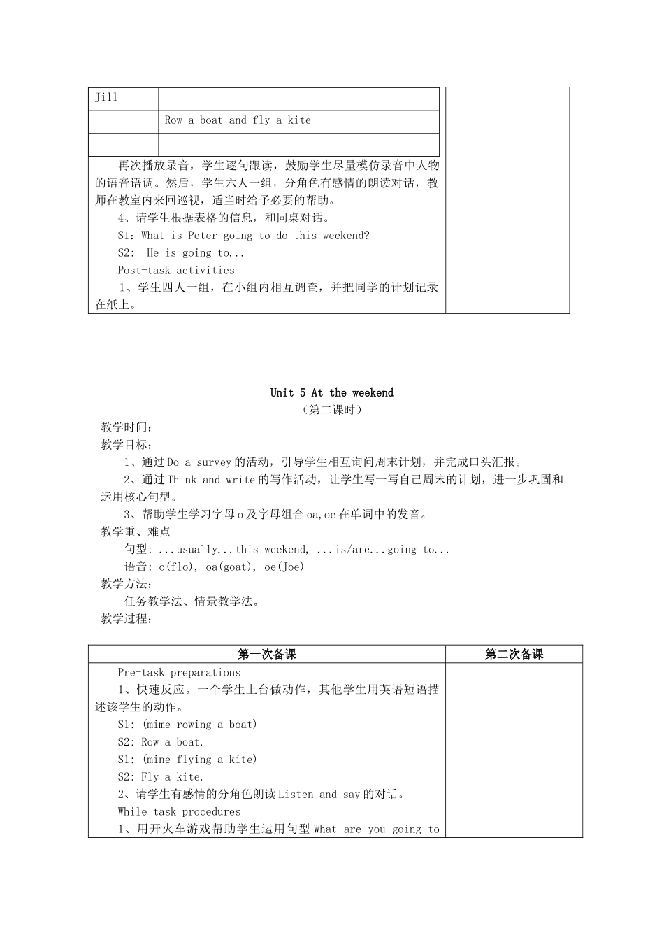 五年级英语上册 Module 2 Relationships Unit 5《At the weekend》教案 牛津上海版（三起）-牛津上海版小学五年级上册英语教案_第2页