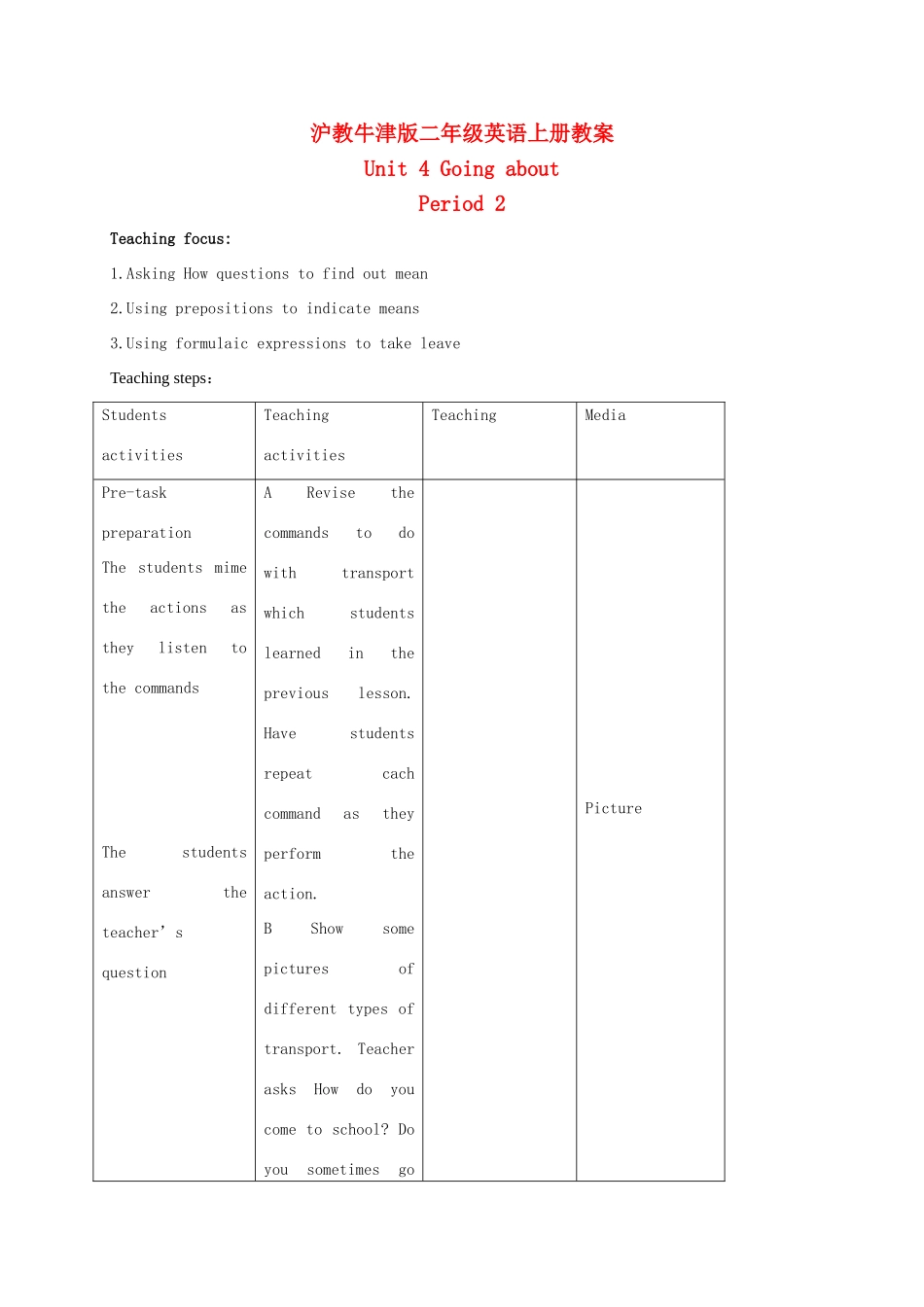 二年级英语上册 Unit4 period2教案 沪教牛津版_第1页