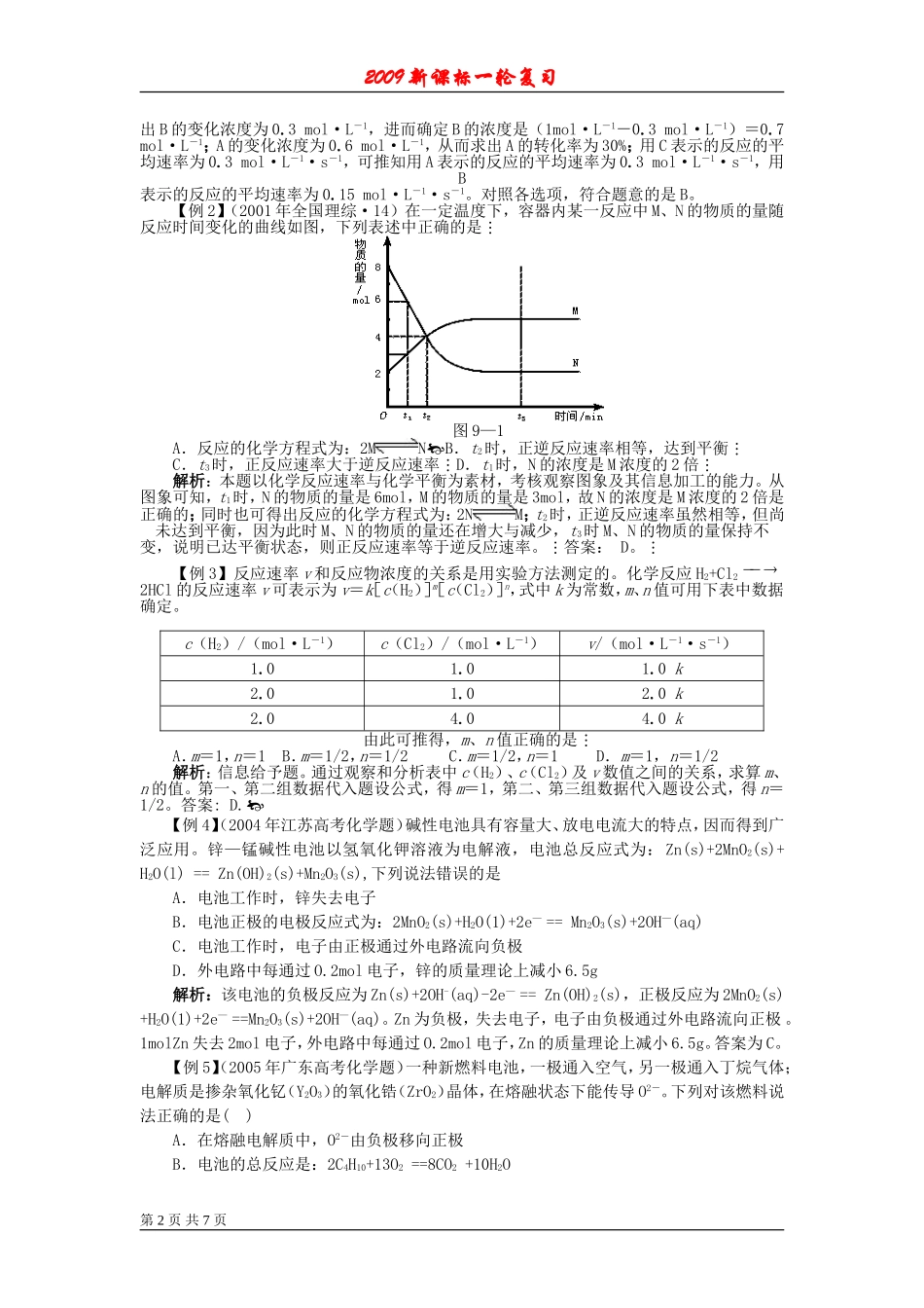 2009届高考一轮复习-必修2-化学反应与能量-第四讲 章末总结与测试_第2页