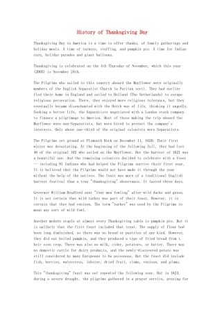 2014年秋高中英语 Module 4 Carnival History of Thanksgiving Day训练 外研版必修5