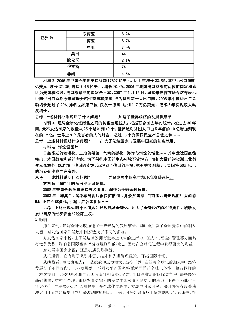 2012高中历史《世界经济的全球化趋势》教案 新人教版必修2_第3页