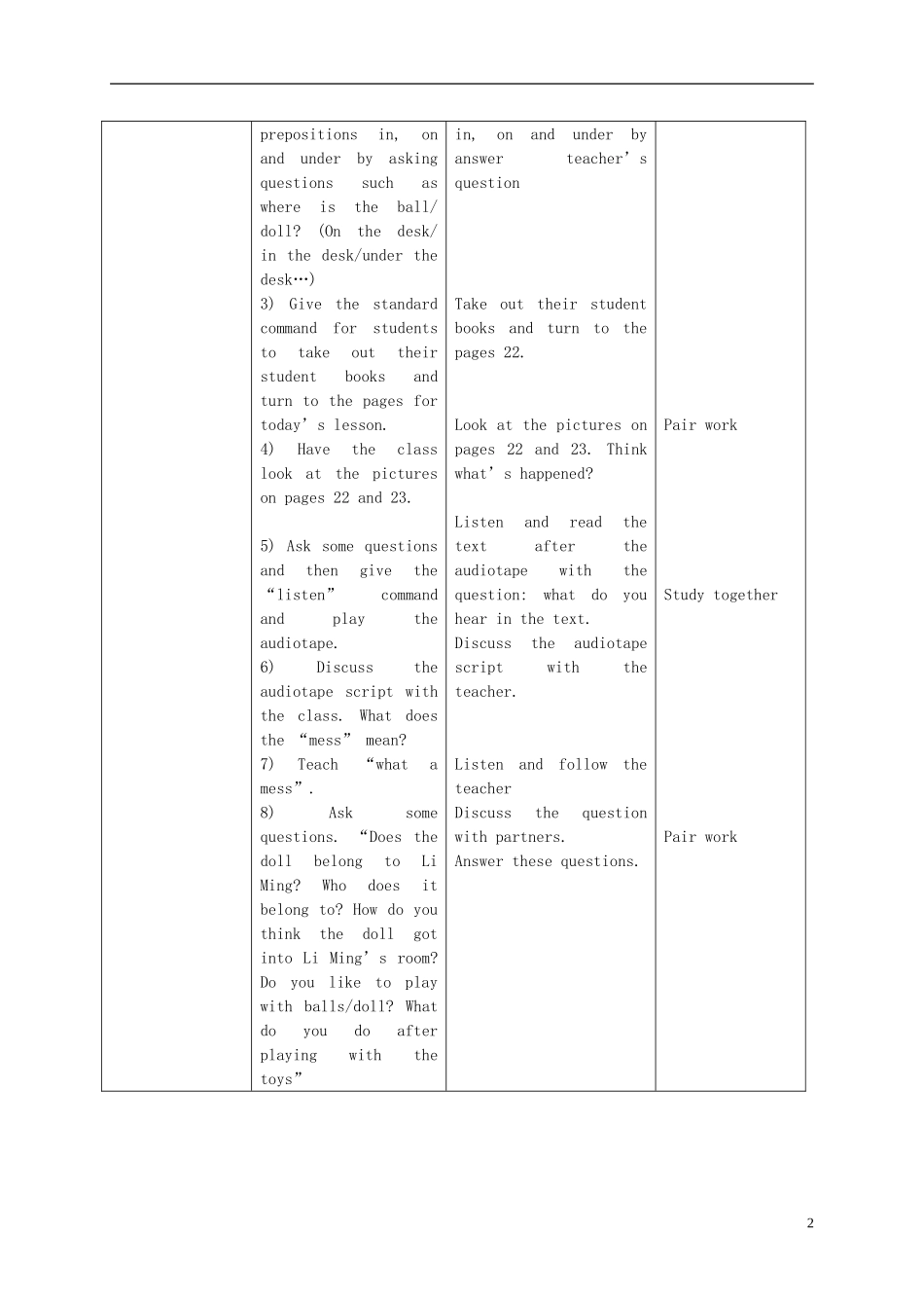 二年级英语下册 Unit 2 Lesson 11 I clean my room(1)教案 冀教版（一起）_第2页