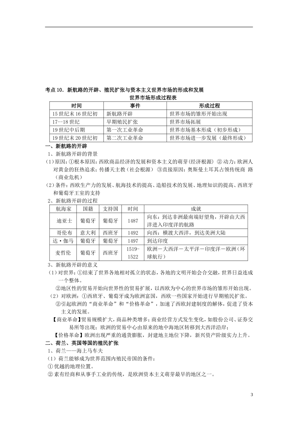2011届高三历史复习提纲（世界近代史） 教案 新人教版_第3页