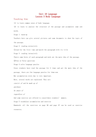 2012高中英语 Unit19 Lesson 3 Body Language Languag教案 北师大版选修7