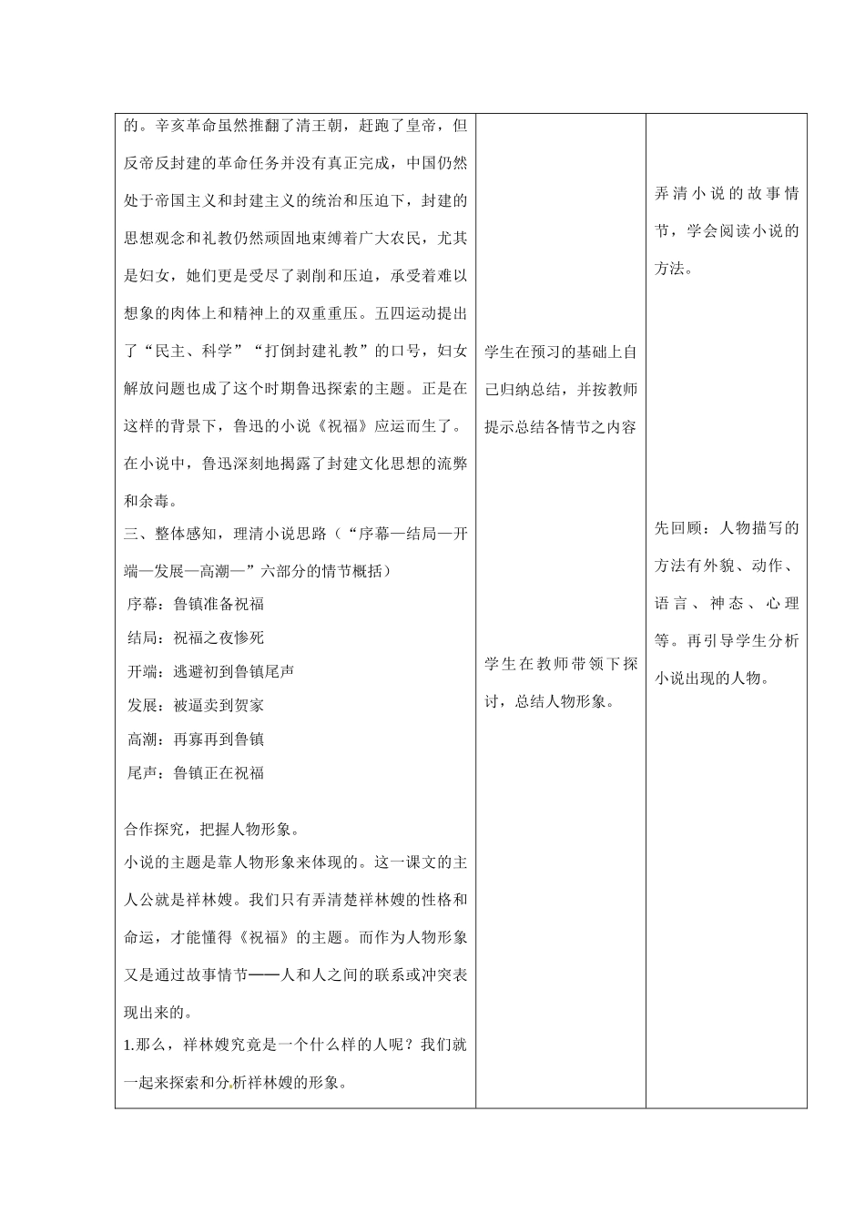 云南省景洪市第四中学高考语文一轮复习《祝福》教案_第3页