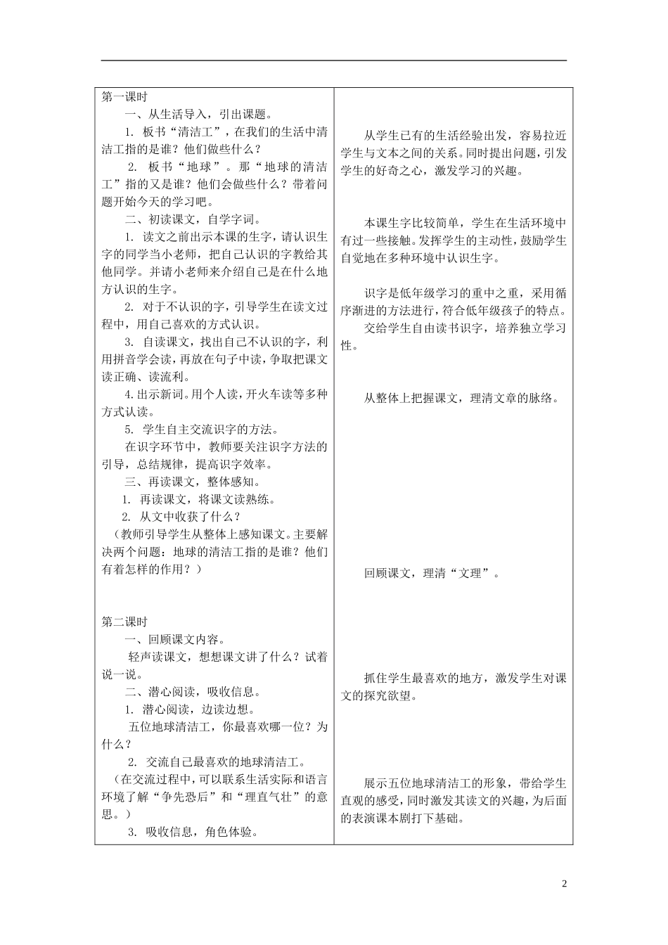 二年级语文上册 21.地球的清洁工教学设计 冀教版_第2页