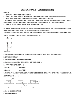 2022年安徽省芜湖县一中物理高一上期末预测试题含解析