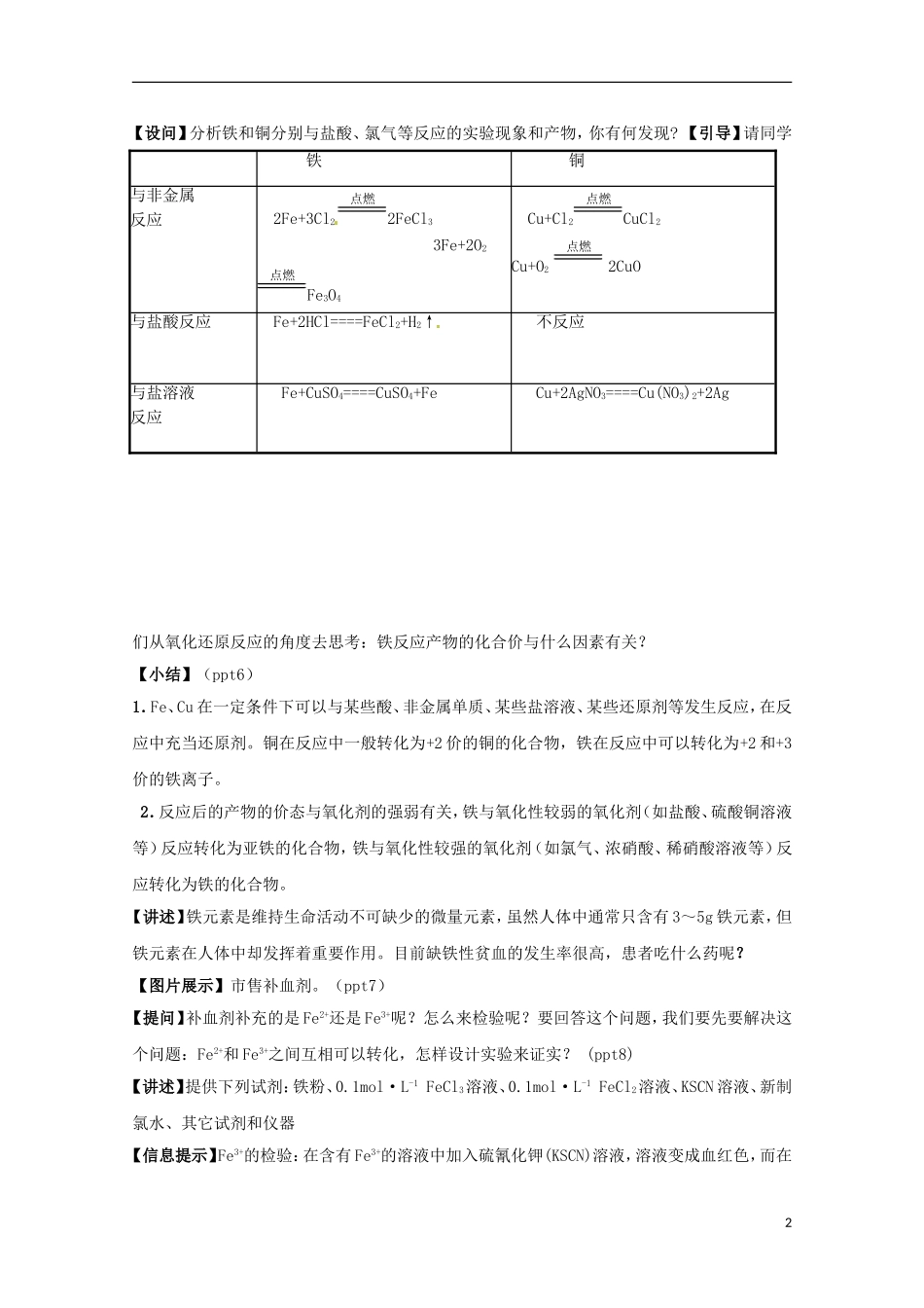 2013-2014学年高中化学 3.2.2 铁、铜及其化合物的应用教案 苏教版必修1_第2页