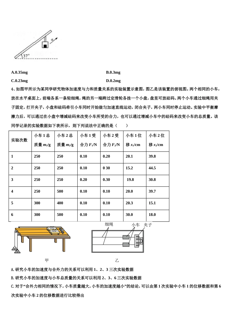 2022-2023学年安徽省芜湖市四校联考高一物理第一学期期末学业质量监测模拟试题含解析_第2页