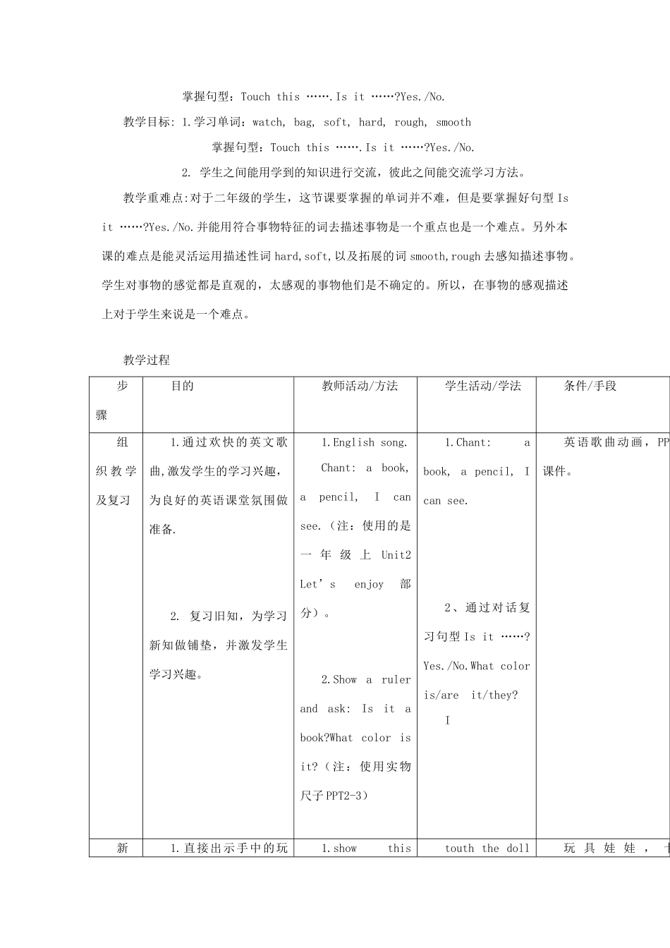 二年级英语下册 Module 1 Using my five senses Unit 2《Touch and feel》教案（新版）沪教牛津版-沪教牛津版小学二年级下册英语教案_第3页