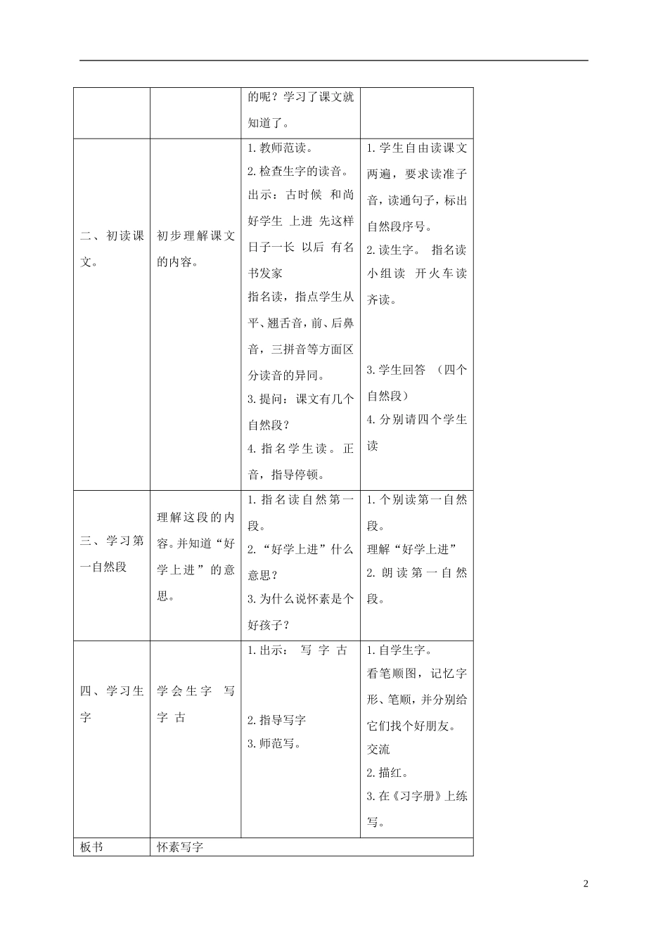一年级语文上册 怀素写字 2教案 苏教版_第2页