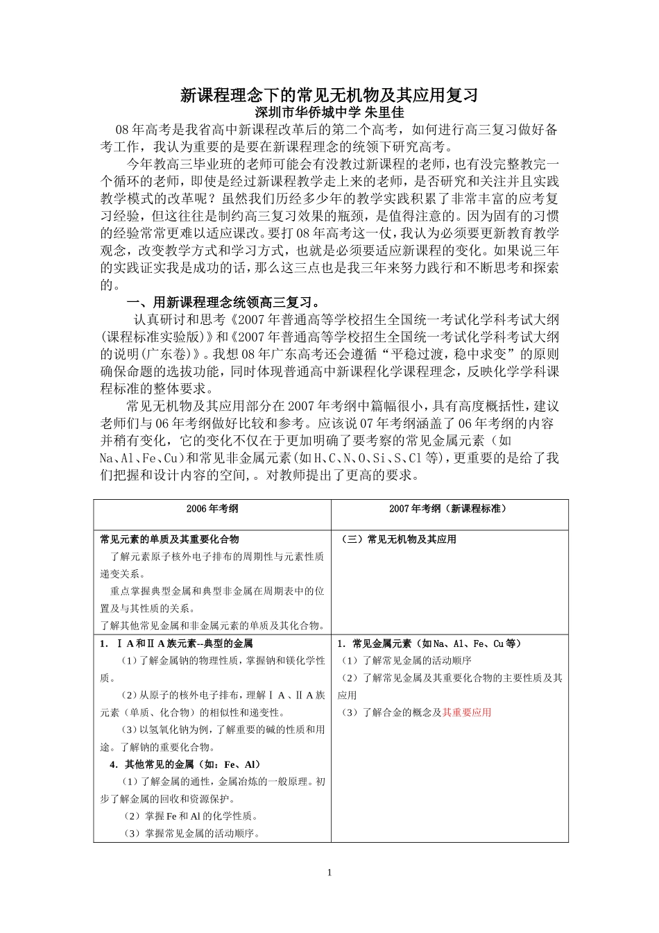 新课程理念下的常见无机物及其应用复习_第1页