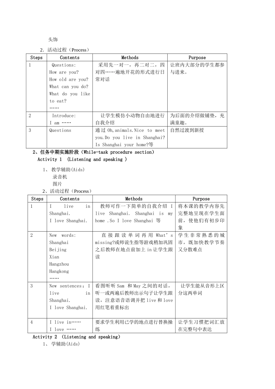 二年级英语上册 Unit1 Where I live（2）教案 沪教牛津版_第2页