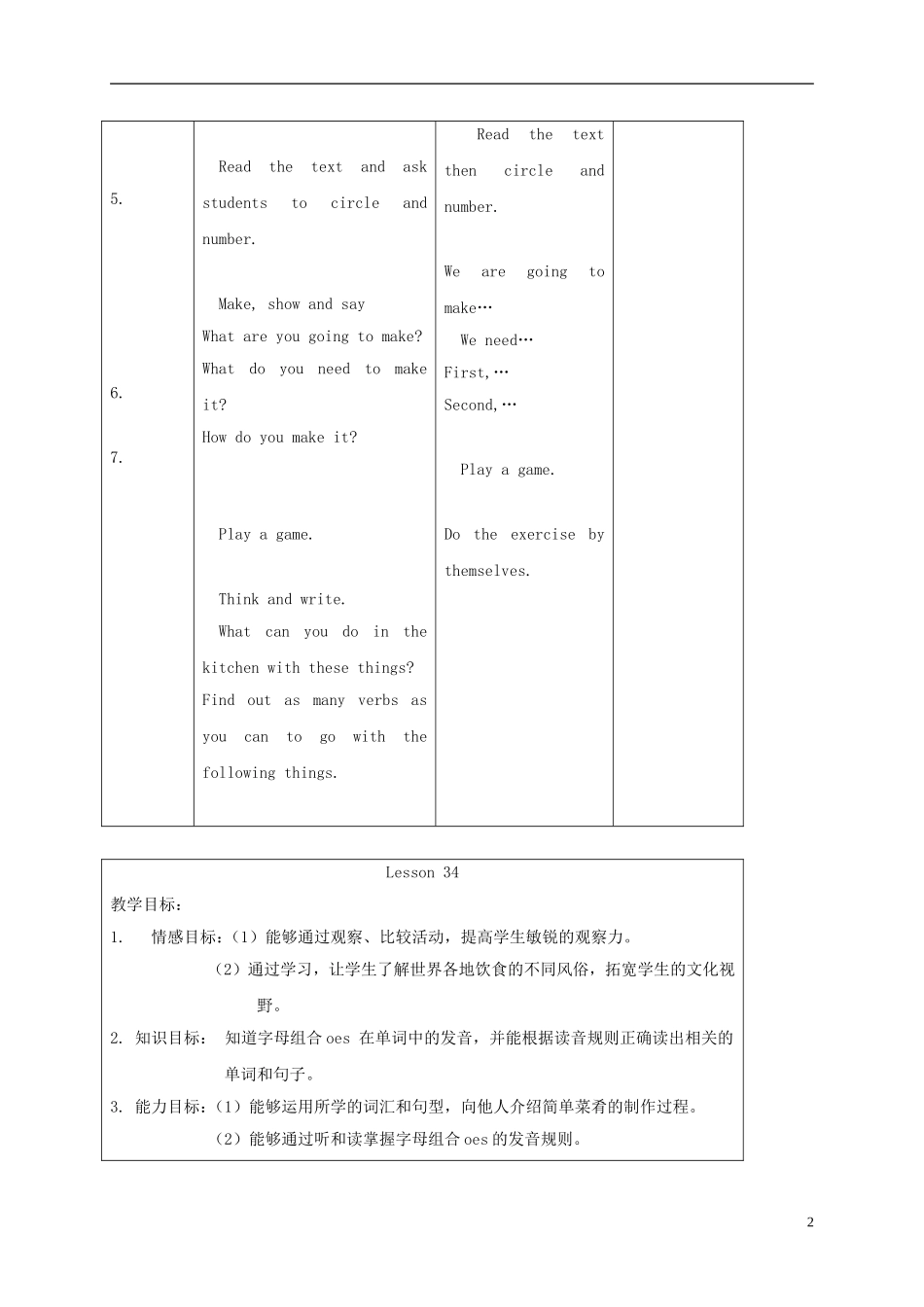 五年级英语上册 unit6 Lesson33-34教案 人教新起点_第2页