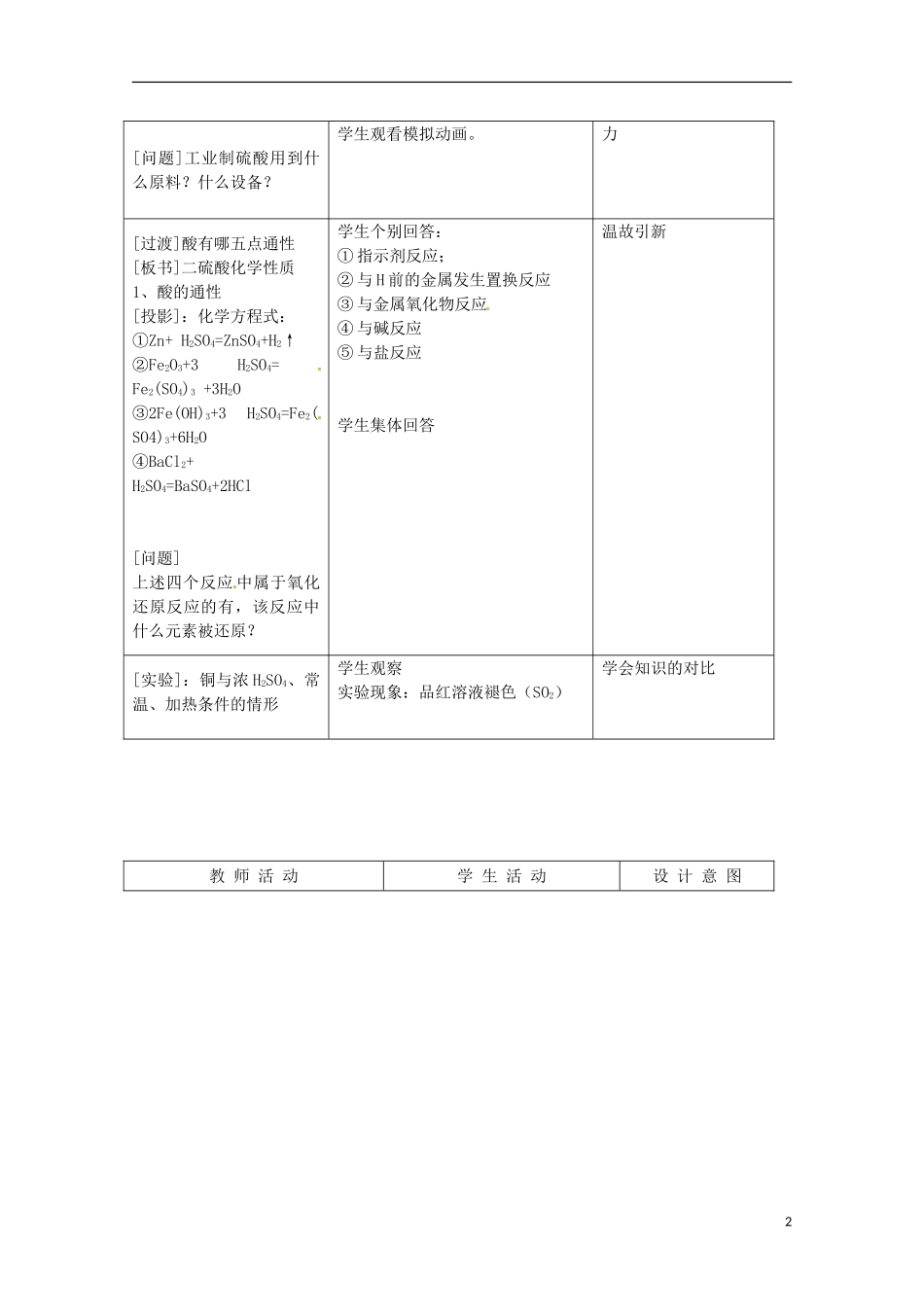 2013-2014学年高中化学 4.1.2 硫酸的制备和性质教案1 苏教版必修1_第2页