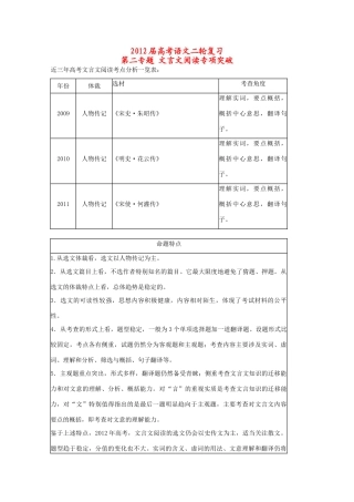 2012高考语文二轮复习 专题2 文言文阅读专项突破教案