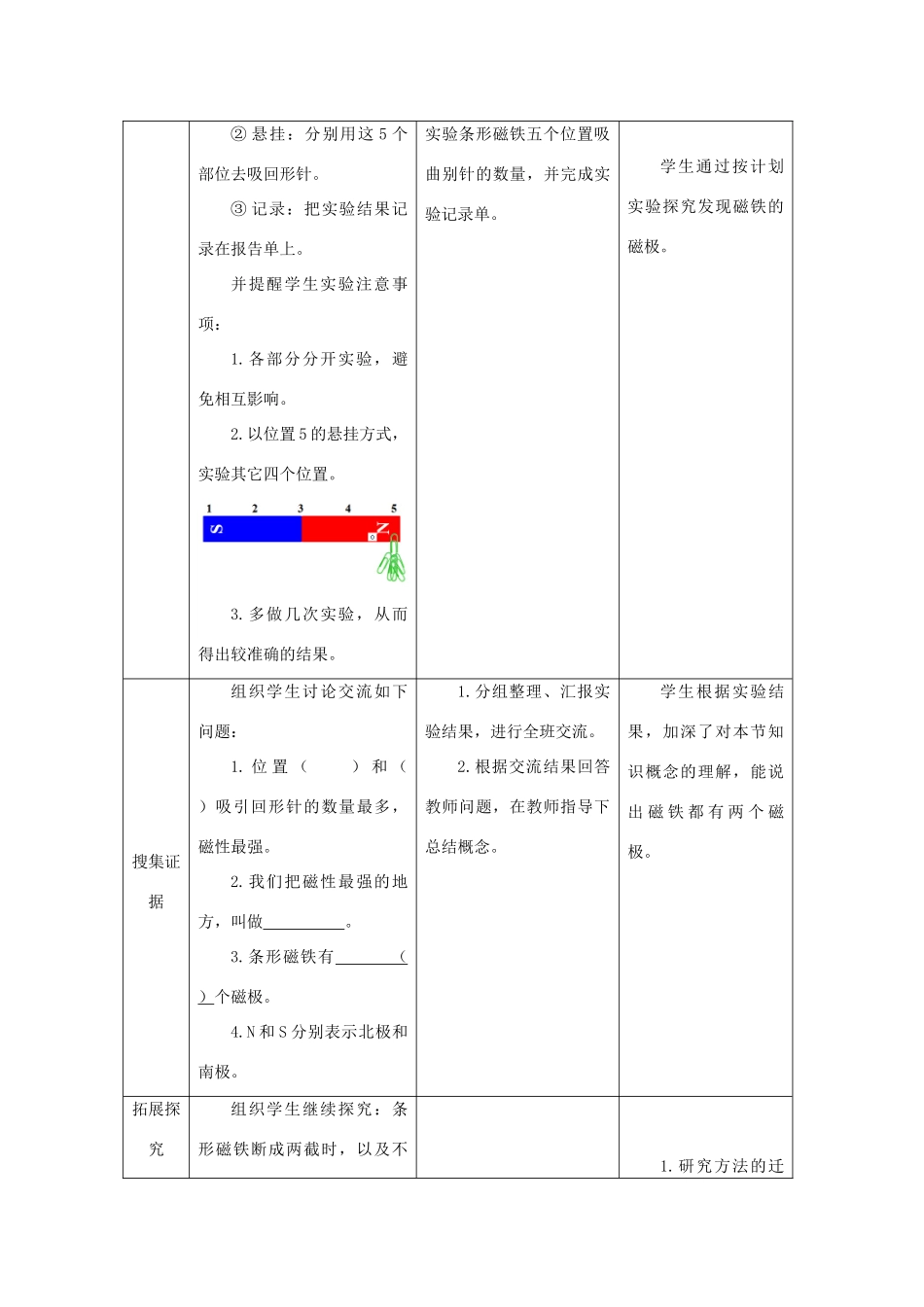 二年级科学上册 第三单元 磁针与南北 1 磁铁有两极教学设计 大象版-大象版小学二年级上册自然科学教案_第3页