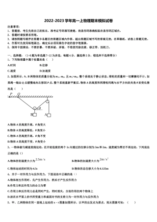 2022-2023学年齐鲁名校教科研协作体 山东、湖北部分重点中学物理高一上期末检测模拟试题含解析