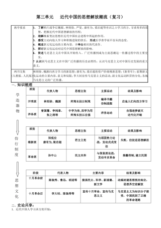 2008年高考历史南京市二轮复习第三单元近代中国的思想解放潮流复习教案