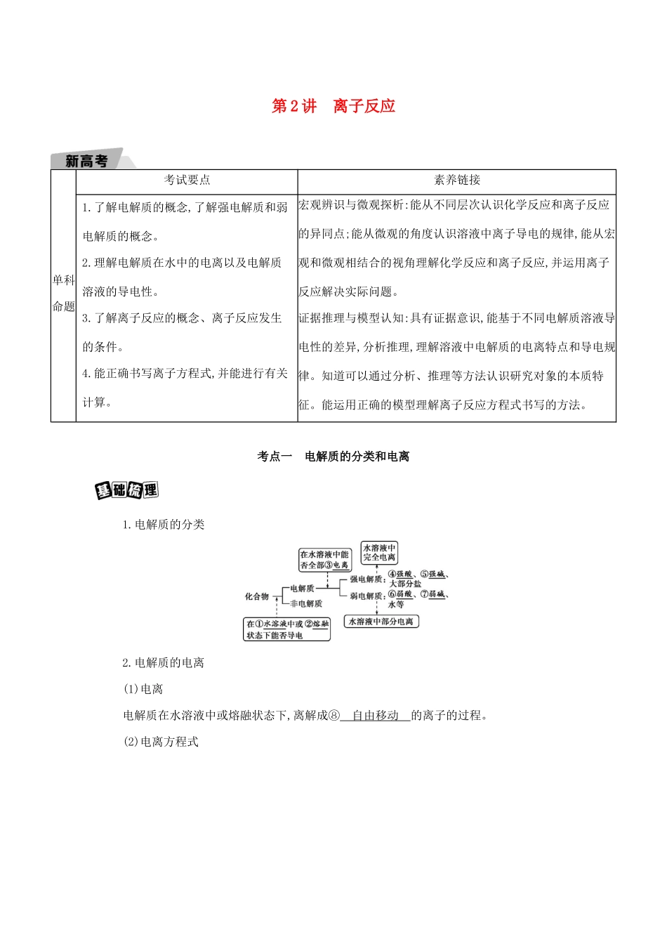 重庆市高考化学一轮复习 专题二 化学物质及其变化 第2讲 离子反应教案-人教版高三全册化学教案_第1页