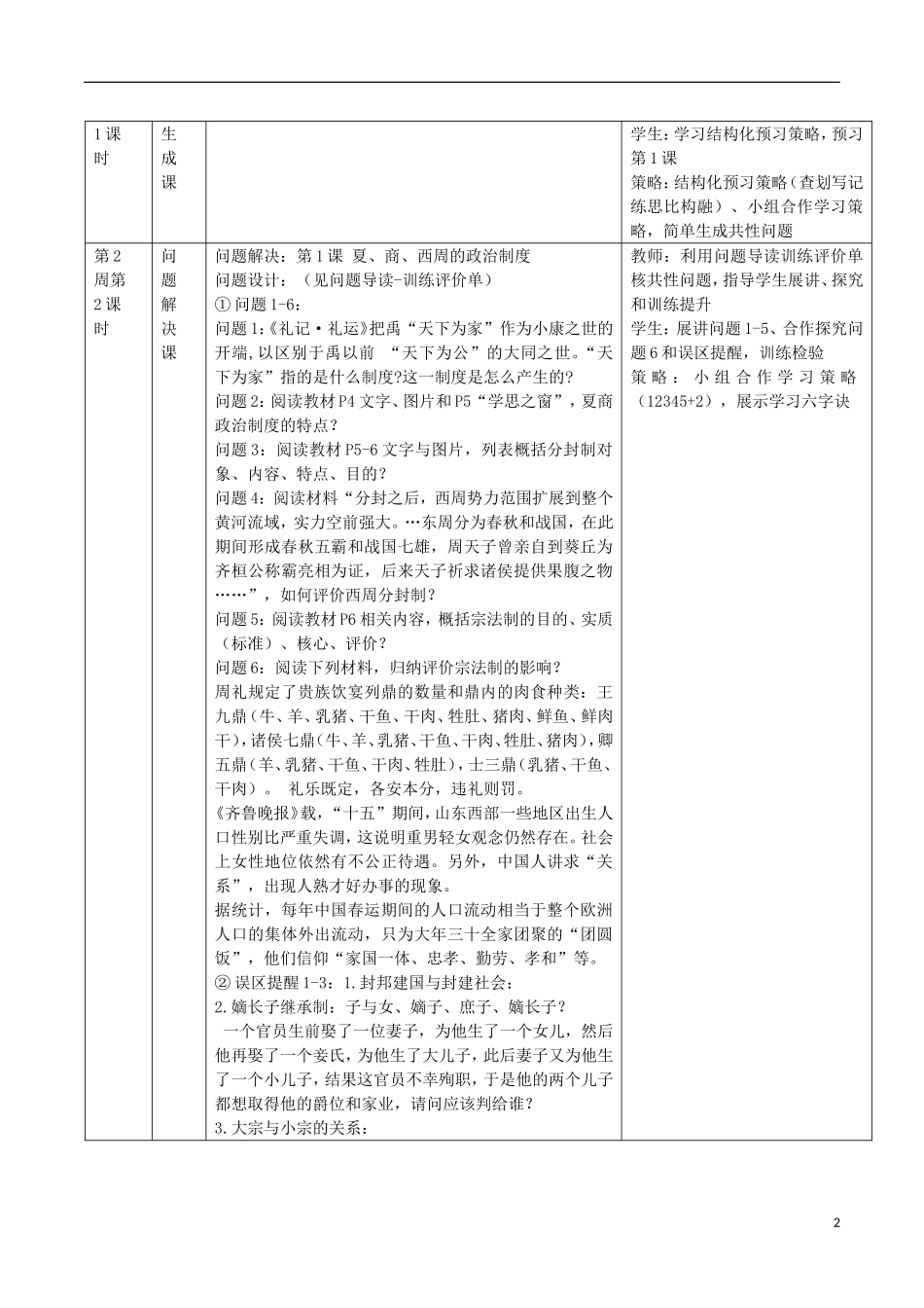 重庆市开县中学2014年高中历史 第1单元 古代中国的政治制度课程纲要教案 新人教版必修1_第2页