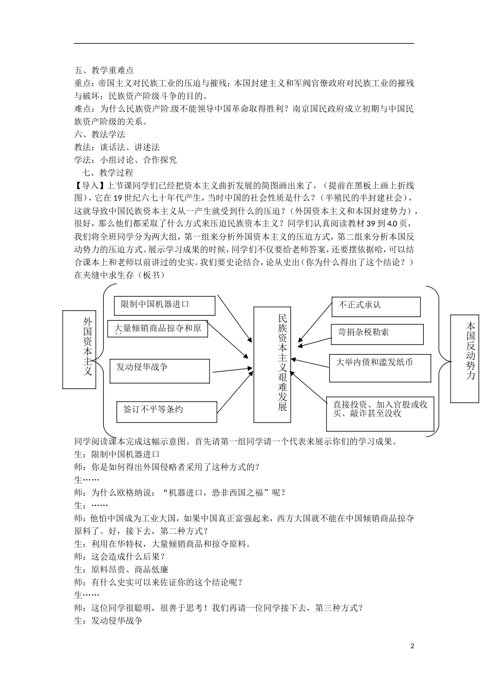 云南省德宏州梁河县第一中学高中历史 近代中国资本主义的历史命运教案 新人教版必修2_第2页