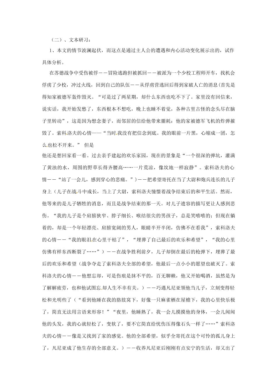 浙江省杭州市西湖高级中学高中语文《一人的遭遇》教学设计 苏教版必修2_第2页