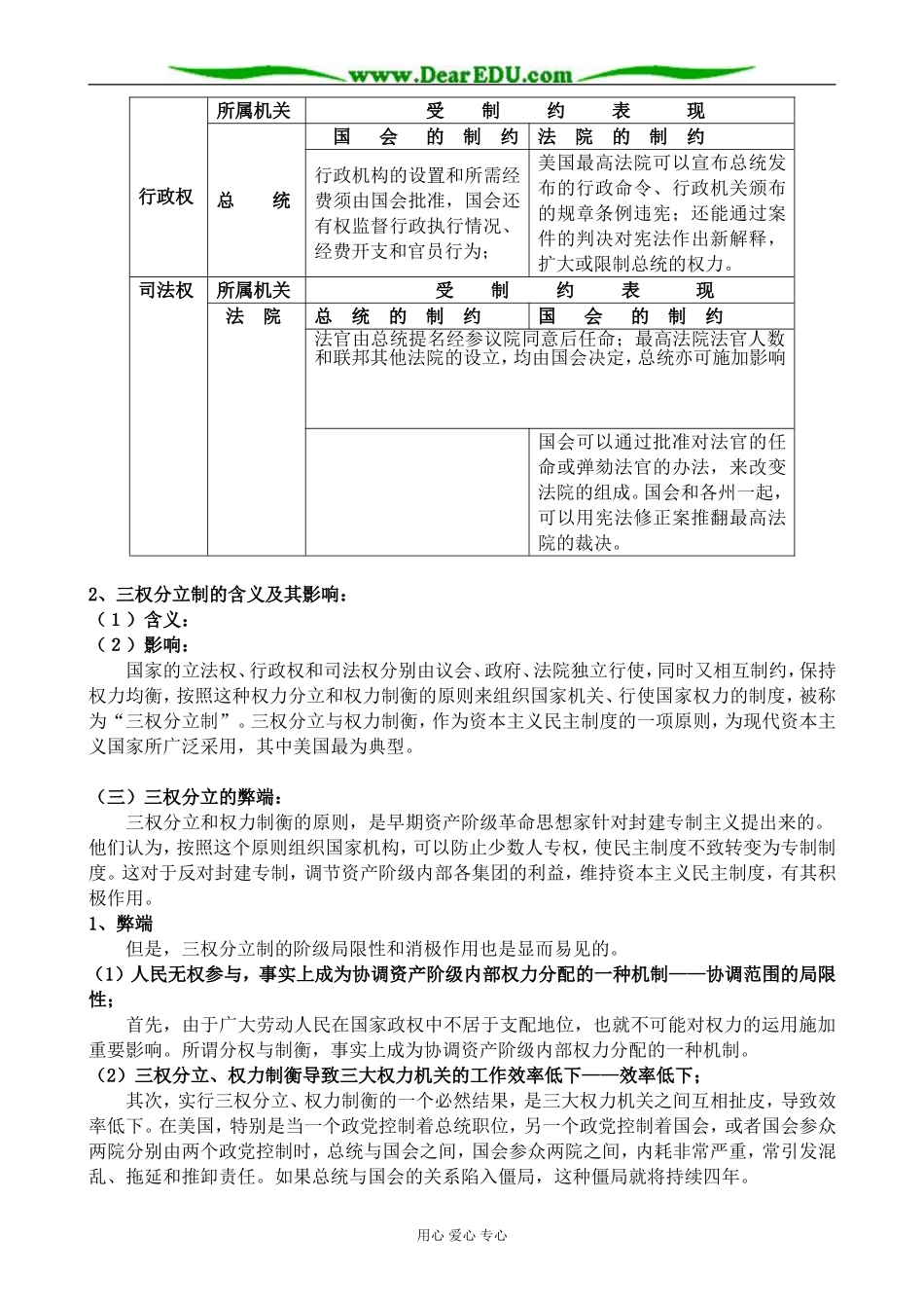 新人教版高中政治选修3美国的三权分立教案_第3页
