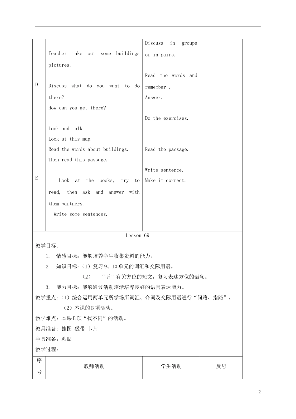 四年级英语下册 unit12 lesson68-70教案 人教新起点_第2页