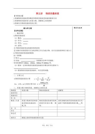 2011年高考化学一轮复习 物质的量浓度教案 新人教版