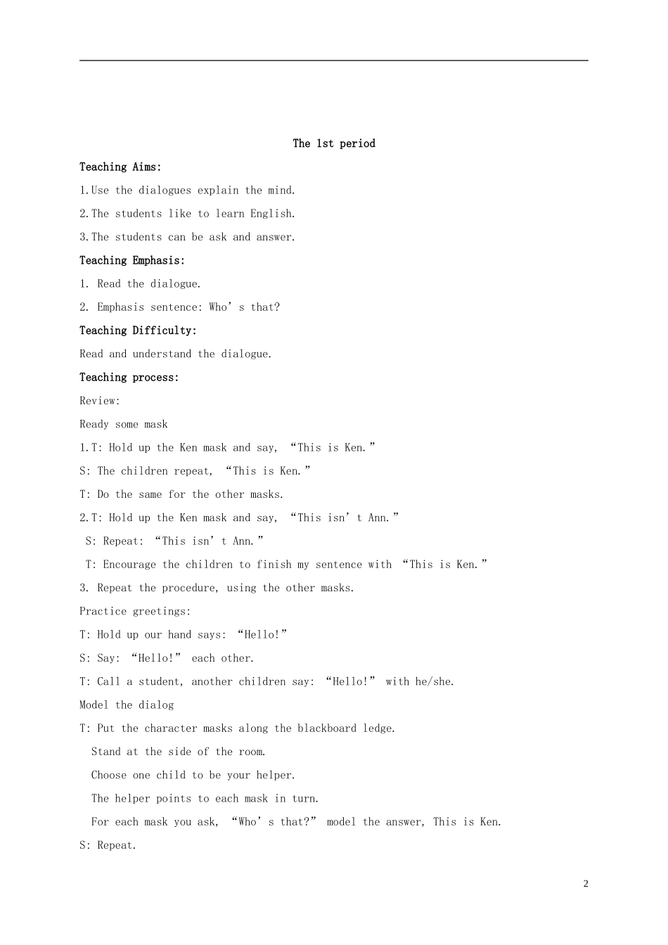 二年级英语上册 Unit3 Lesson1-2教案 北师大版_第2页