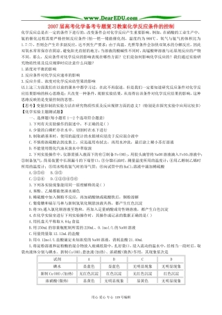 2007届高考化学备考专题复习教案化学反应条件的控制
