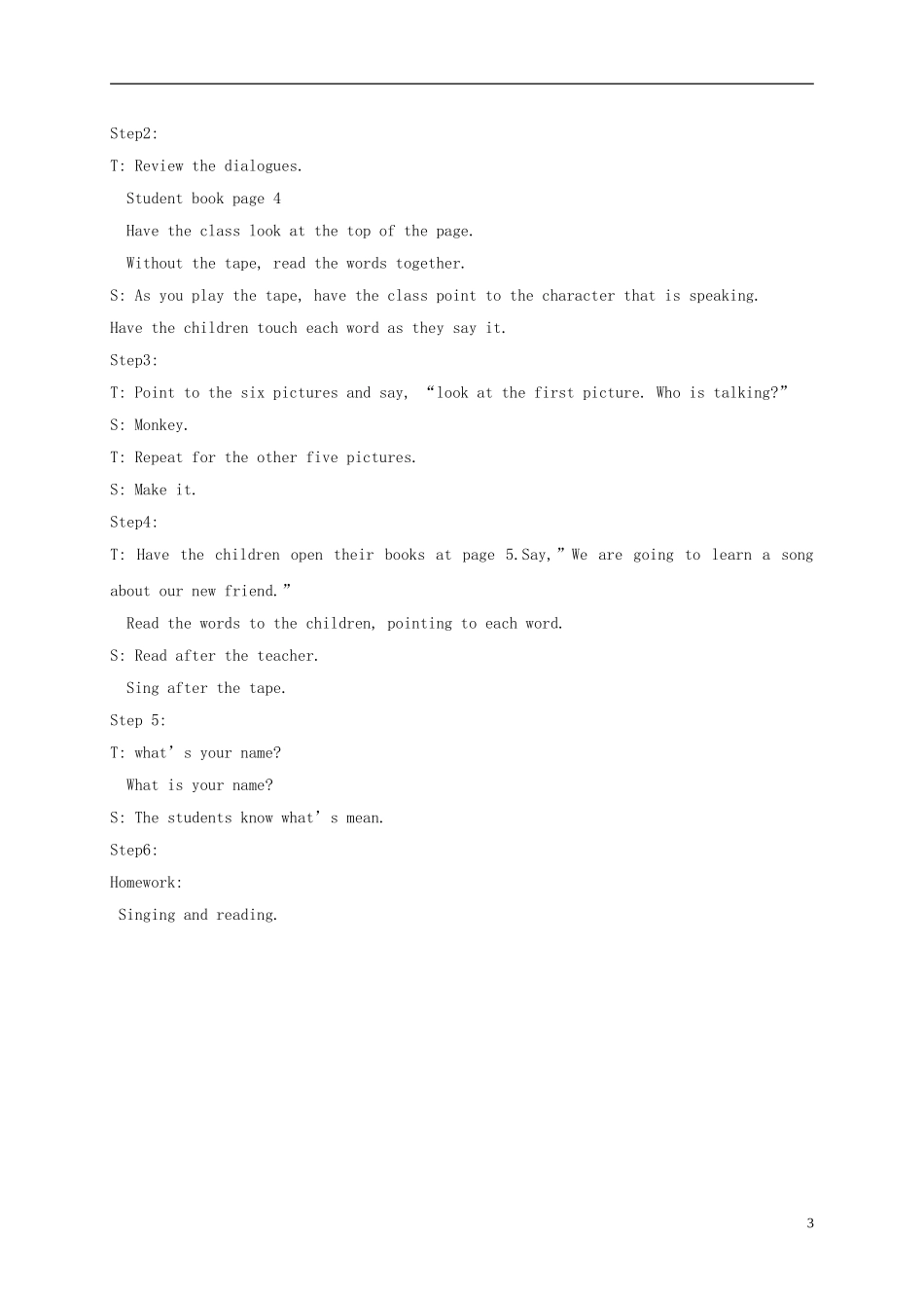 二年级英语上册 Unit1 Lesson1-2教案 北师大版_第3页