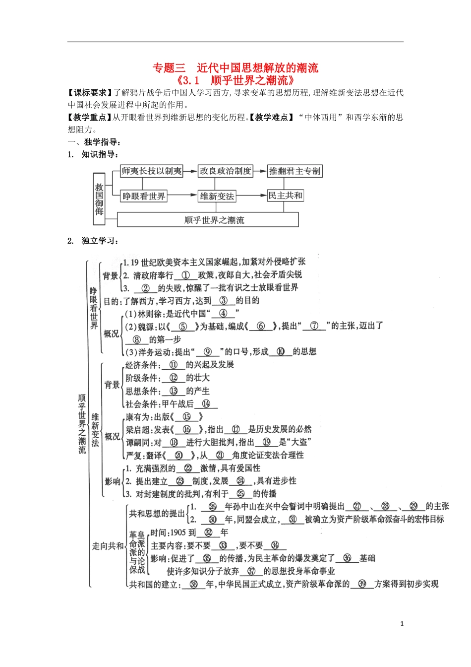 重庆市江津五中高中历史《3.1 顺乎世界之潮流》教案 人民版必修3_第1页