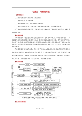 2012年高考化学二轮 专题训练 专题九 电解质溶液教案（学生版）