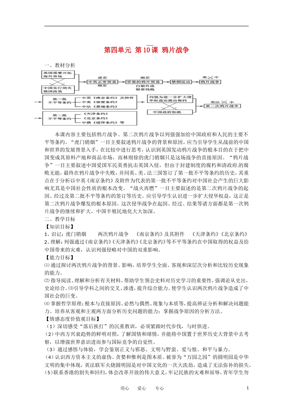 2012高中历史 第10课 鸦片战争 教案1 新人教版必修1 _第1页