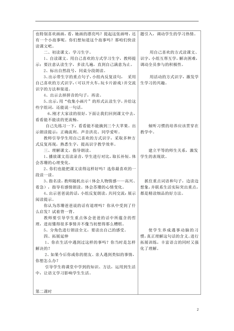 二年级语文上册 15.苏珊的画教学设计 冀教版_第2页