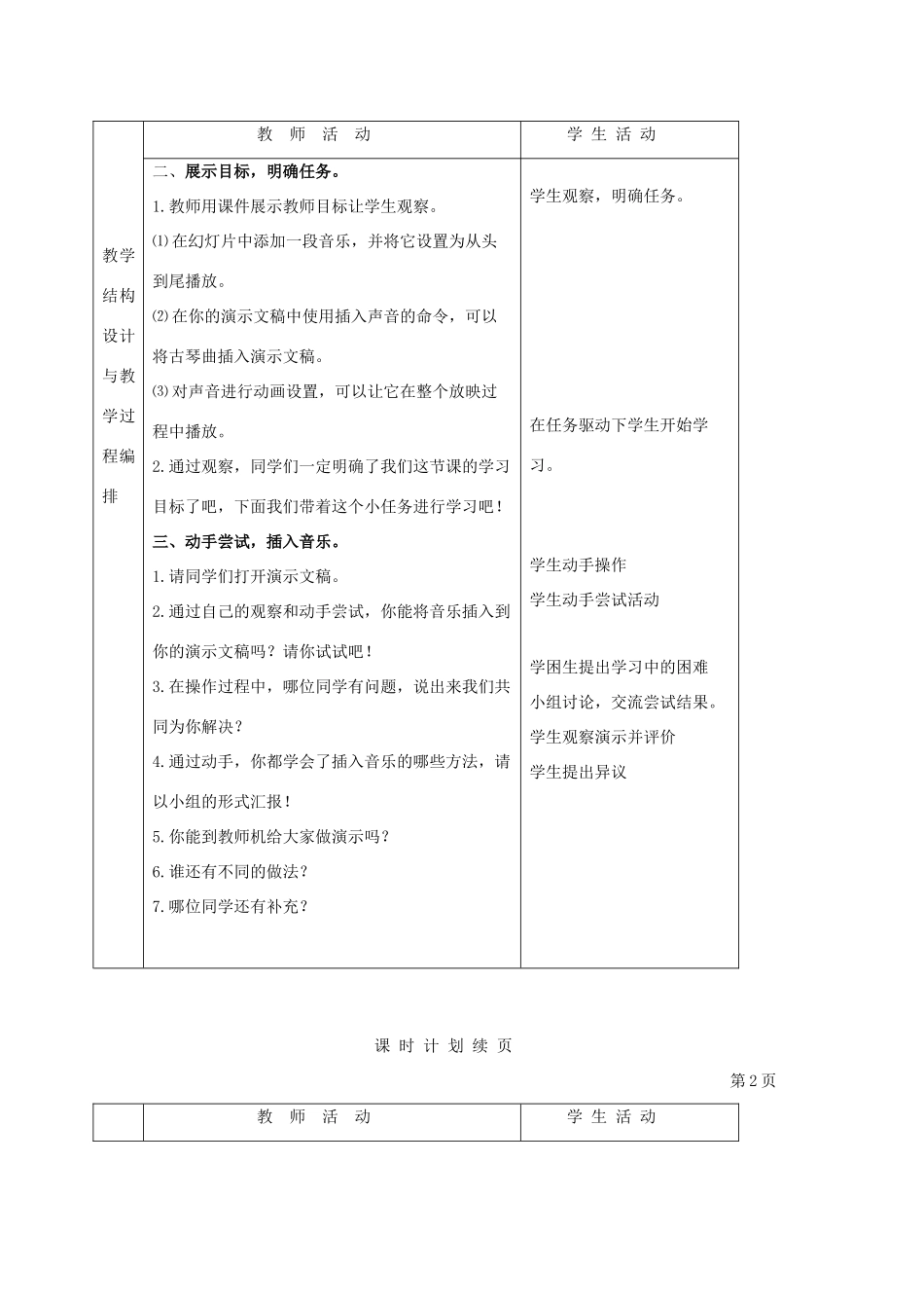 小学信息技术第二册 音乐伴你游园——插入声音（一）教案_第2页