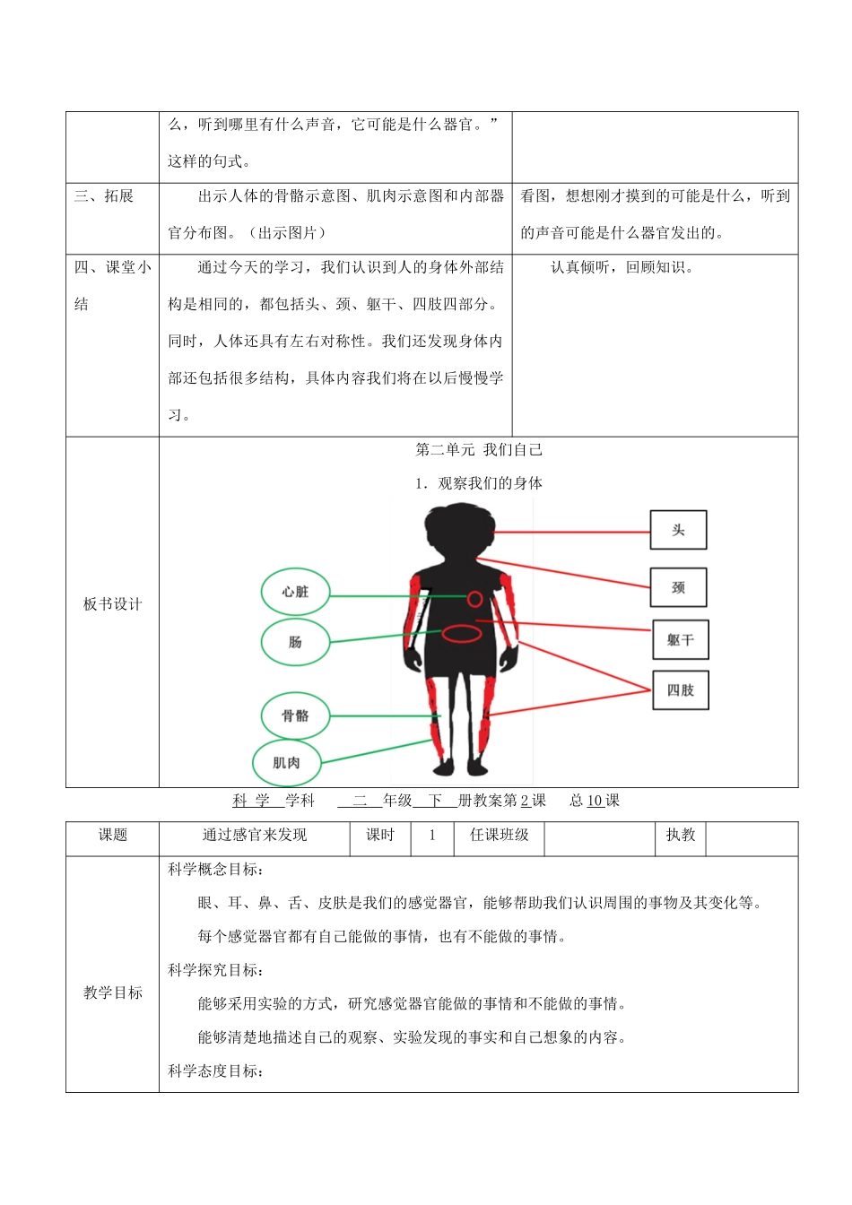 二年级科学下册 我们自己教案 教科版-教科版小学二年级下册自然科学教案_第3页