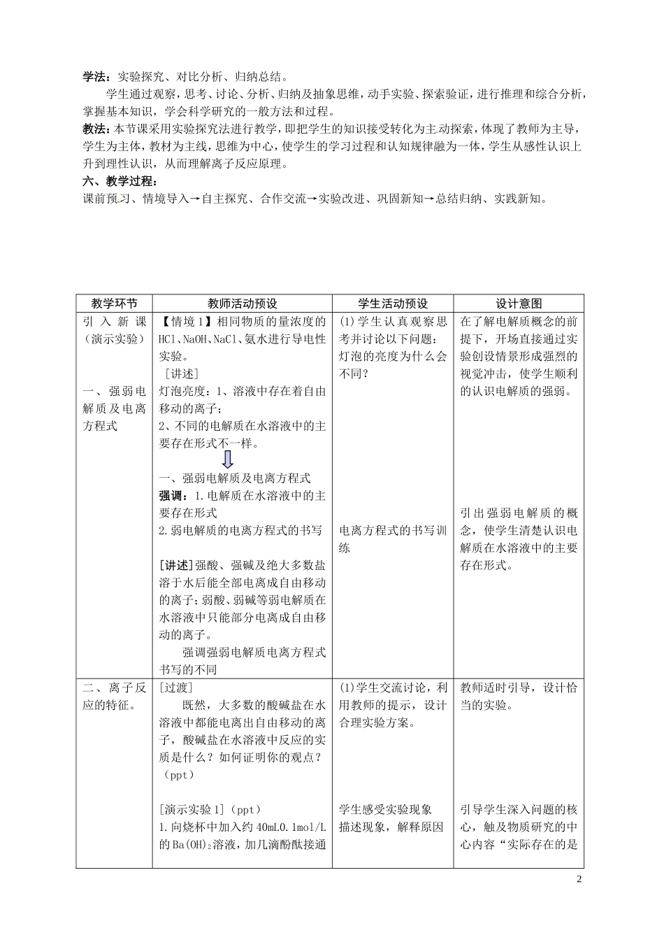 2010年全国高中化学 离子反应优质课观摩评比暨教学改革研讨会说课稿_第2页