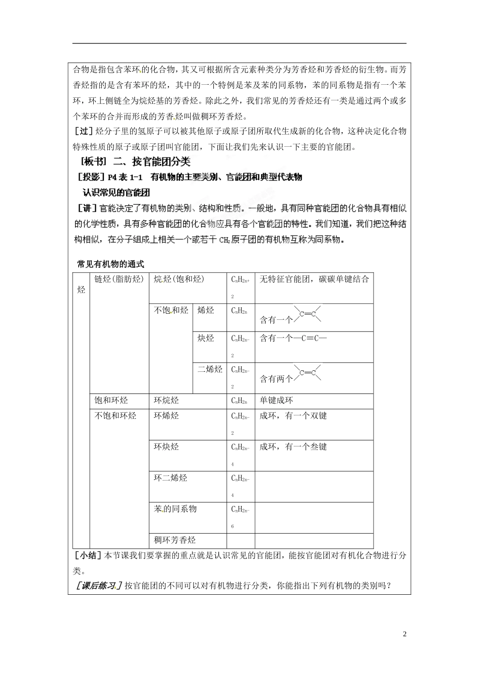 天津市梅江中学2014高中化学 1-1有机化合物的分类教案 新人教版选修5_第2页