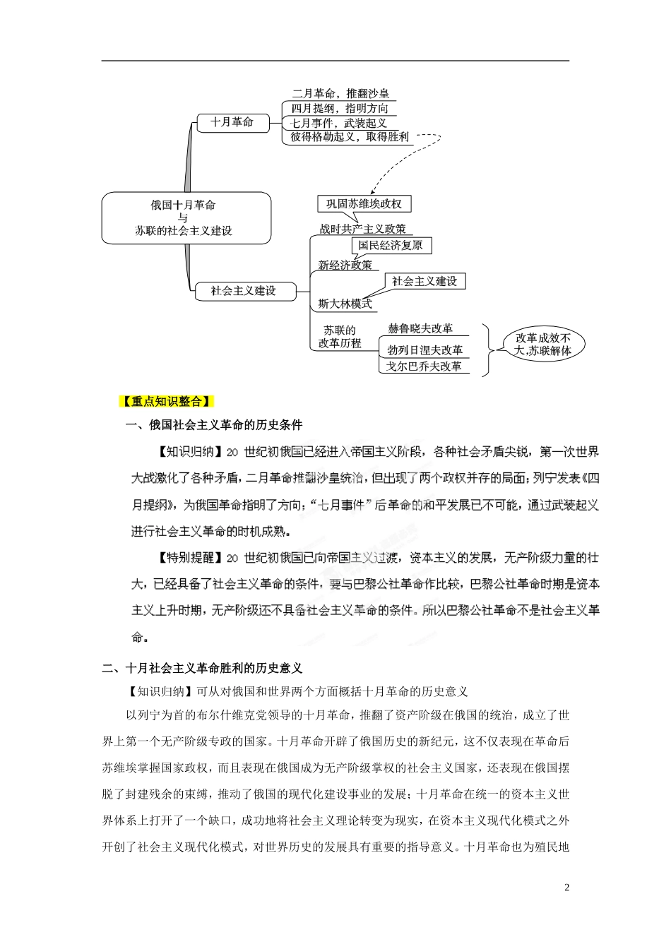 2013年高考历史二轮复习 精品资料专题12 俄国十月革命和苏联的社会主义建设教学案（教师版）_第2页