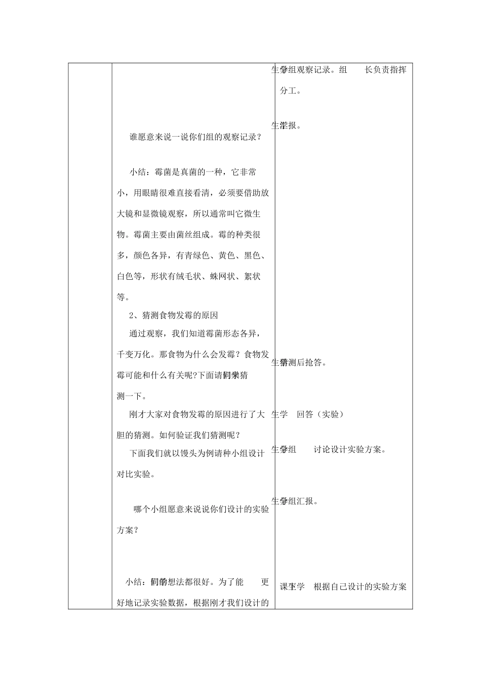六年级科学上册 第1单元 3 馒头发霉了教学设计 青岛版_第2页